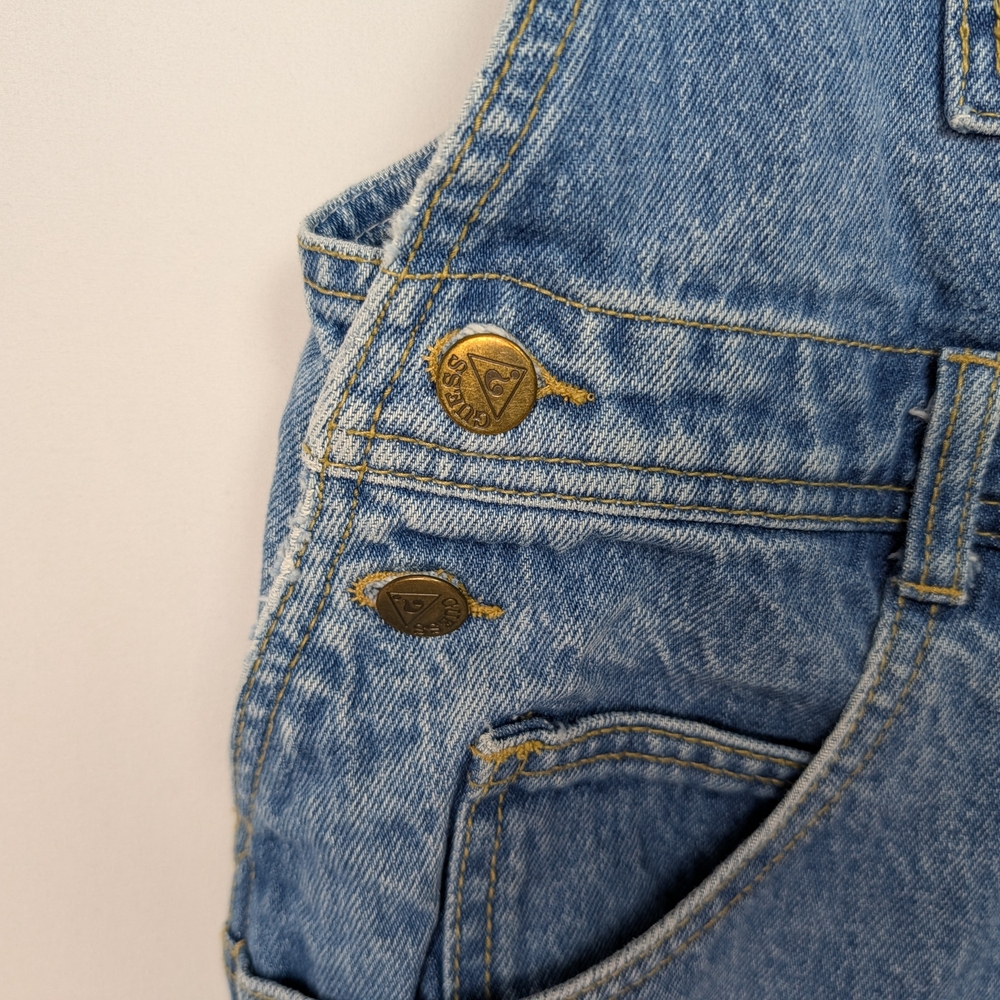 Vintage 90s Guess Denim Overall Dress Jean Pinafore Mini - Picture 6 of 12